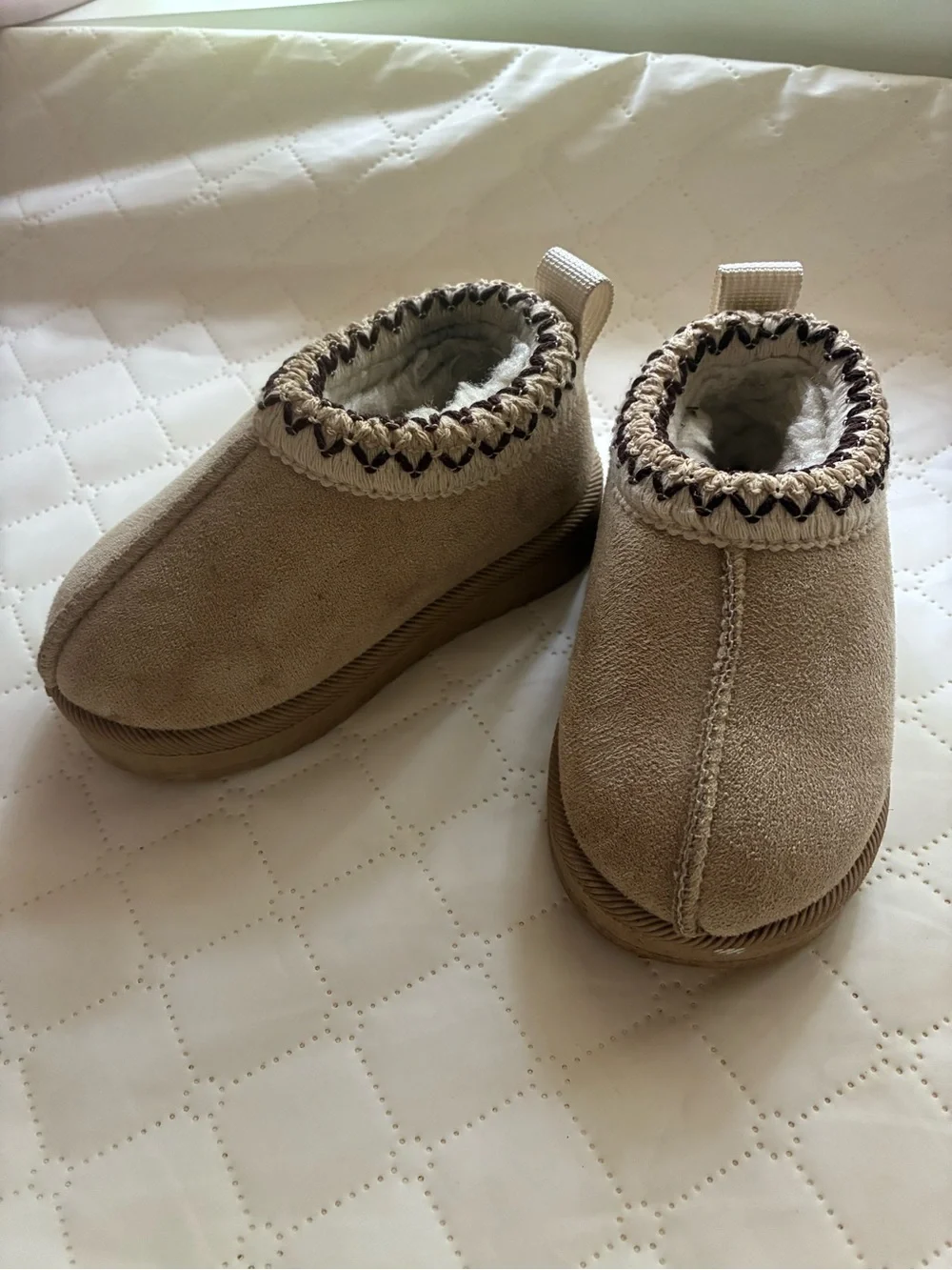 Kids Cozy Slip-On Booties in Beige